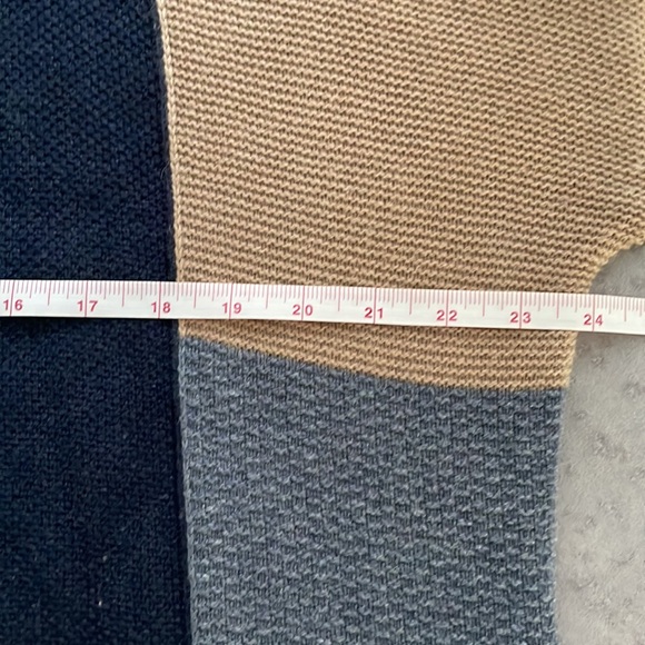 Lucky Brand Patchwork Open Long Cardigan Navy Gray Tan Textured Loose size XS - Picture 10 of 12